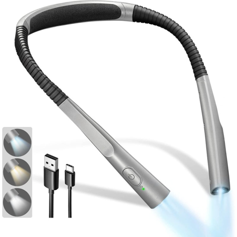 LED Neck Reading Lamp, Book Light for Reading in Bed, 3 colours, 6 Brightness Levels, Flexible Arm, Rechargeable, Durable, Perfect for Reading, Knitting, Camping, Repairing
