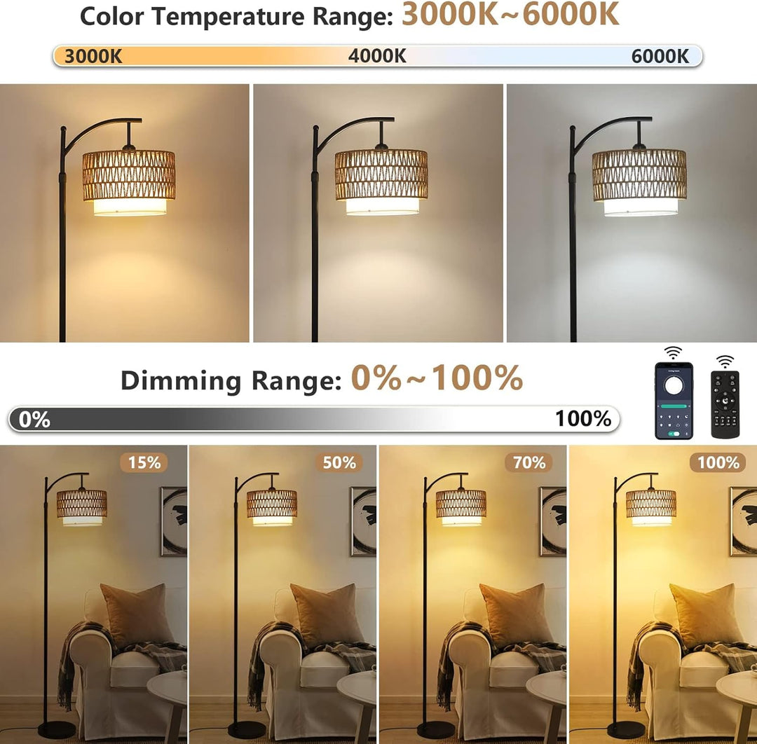 Arc Floor Lamp with Remote Control &amp; Dual Shades – Norvella