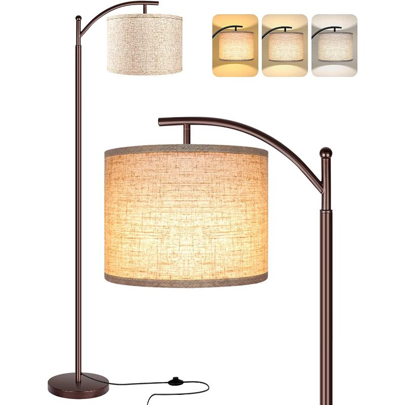 Floor lamp with 3 colour temperatures LED bulb, floor lamp high industrial floor lamp reading for bedroom, office, white lampshade included