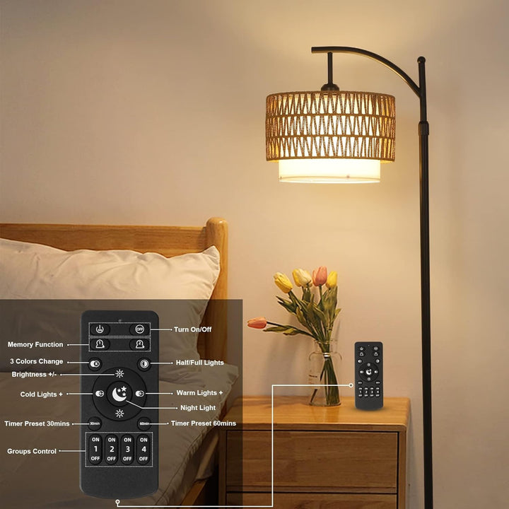 Arc Floor Lamp with Remote Control &amp; Dual Shades – Norvella