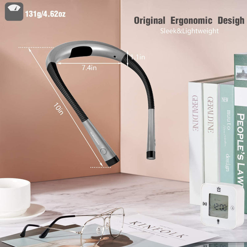 LED Neck Reading Lamp, Book Light for Reading in Bed, 3 colours, 6 Brightness Levels, Flexible Arm, Rechargeable, Durable, Perfect for Reading, Knitting, Camping, Repairing