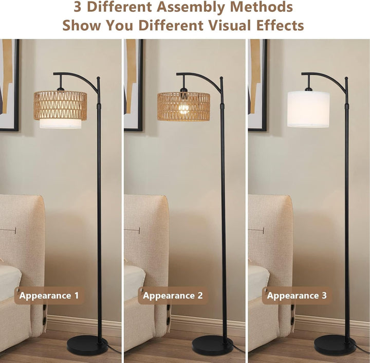 Arc Floor Lamp with Remote Control &amp; Dual Shades – Norvella
