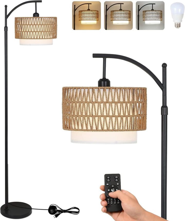 Arc Floor Lamp with Remote Control &amp; Dual Shades – Norvella