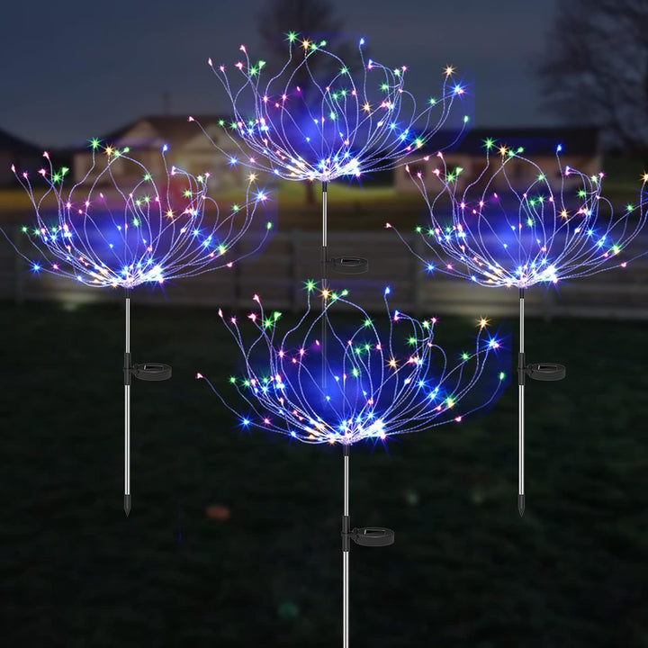 4 Piece Solar Firework Garden Lights - Weatherproof LED Decorative Lighting, Solar Energy for Garden and Patio