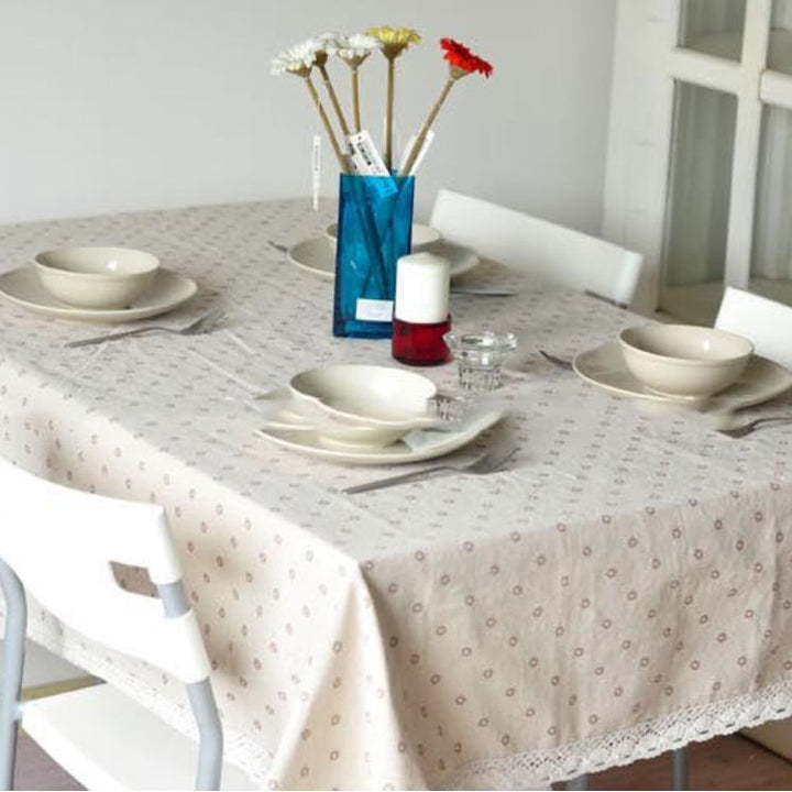 Daisy Print Cotton Linen Tablecloth