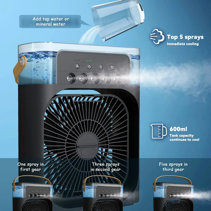 3-in-1 Portable Air Cooler with Humidifier and LED Night Lights |