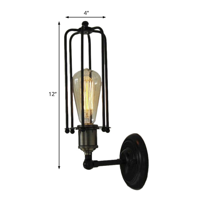 1 Head floor lamp Vintage industrial tube cage shading metal mini wall light fixture in black for corridor