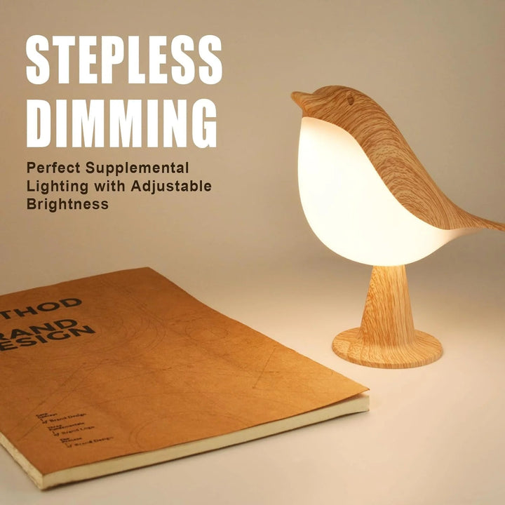 Touch-Control Wooden Bird Night Light - Rechargeable LED Bedside Lamp