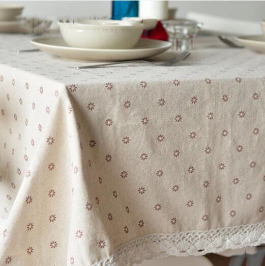 Daisy Print Cotton Linen Tablecloth