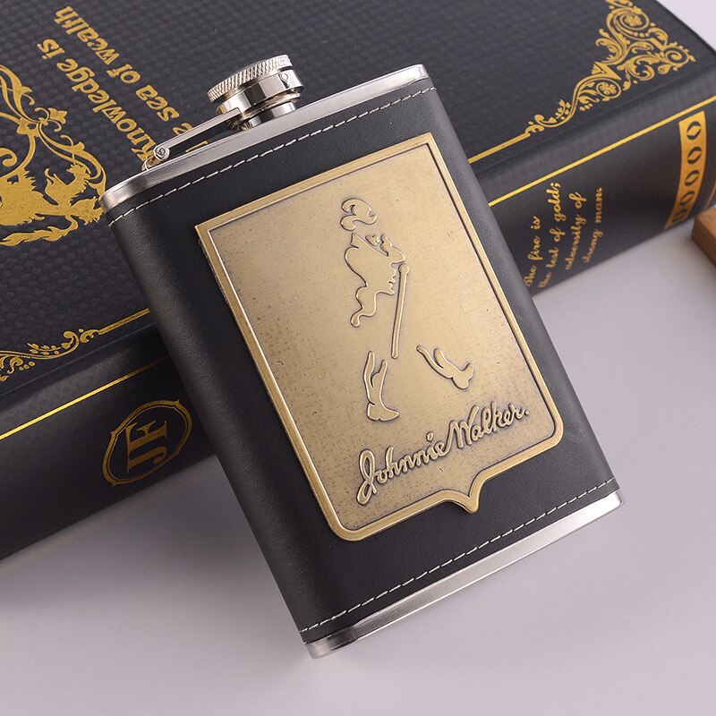 8oz Whisky Bottle made of Stainless Steel Alcohol Funnel Hip Flask Embroidered Golden Silk Fabric Packaging Gift Box Set