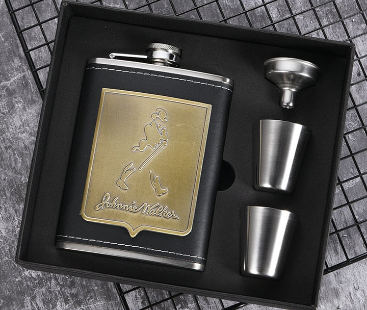 8oz Whisky Bottle made of Stainless Steel Alcohol Funnel Hip Flask Embroidered Golden Silk Fabric Packaging Gift Box Set