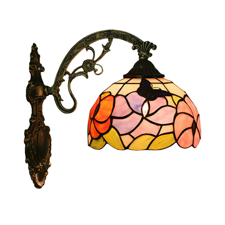 Single Butterfly and Peony Wall Floor Lamp Tiffany Bronze Stained Glass Wall Mount Lamp