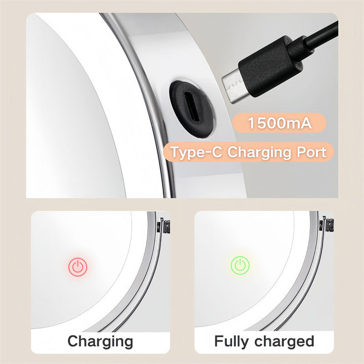 Rechargeable Wall Mounted Shaving Mirror | 360° Rotation. 1X/10X Magnification &amp; Adjustable LED Lighting for Bathroom Use