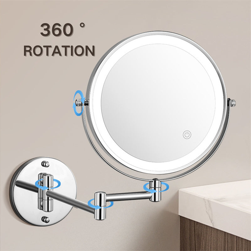 Rechargeable Wall Mounted Shaving Mirror | 360° Rotation. 1X/10X Magnification &amp; Adjustable LED Lighting for Bathroom Use