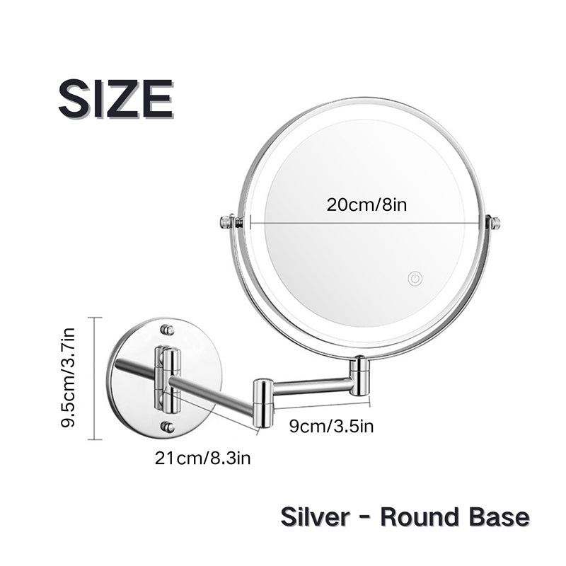 Rechargeable Wall Mounted Shaving Mirror | 360° Rotation. 1X/10X Magnification &amp; Adjustable LED Lighting for Bathroom Use