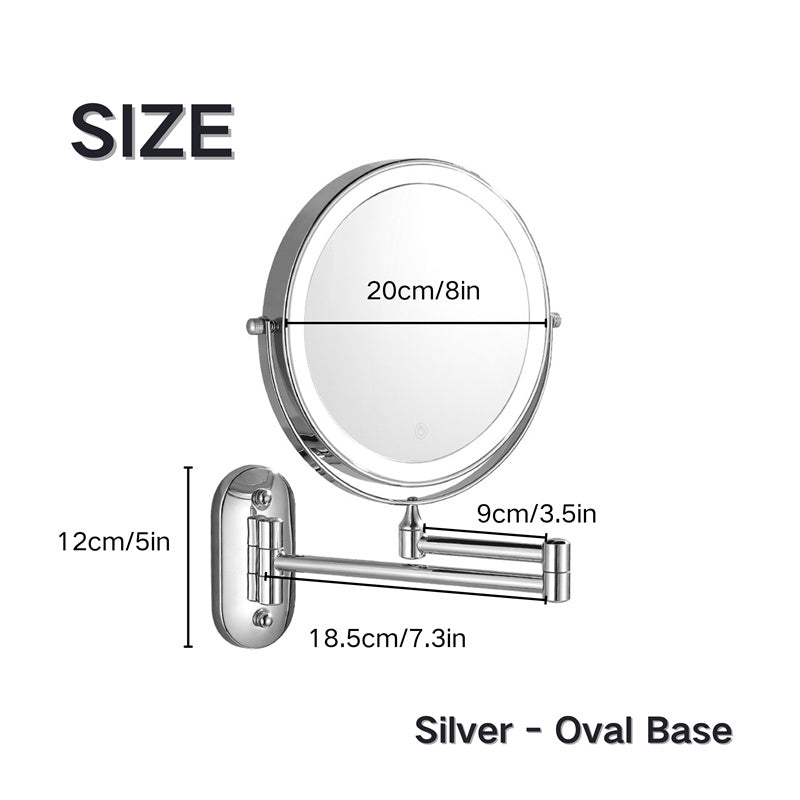 Rechargeable Wall Mounted Shaving Mirror | 360° Rotation. 1X/10X Magnification &amp; Adjustable LED Lighting for Bathroom Use