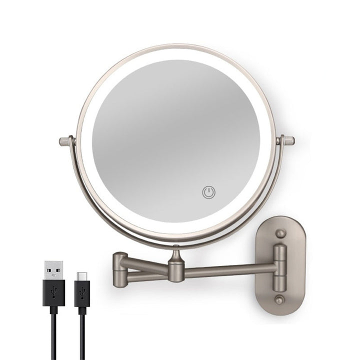 Rechargeable Wall Mounted Shaving Mirror | 360° Rotation. 1X/10X Magnification &amp; Adjustable LED Lighting for Bathroom Use