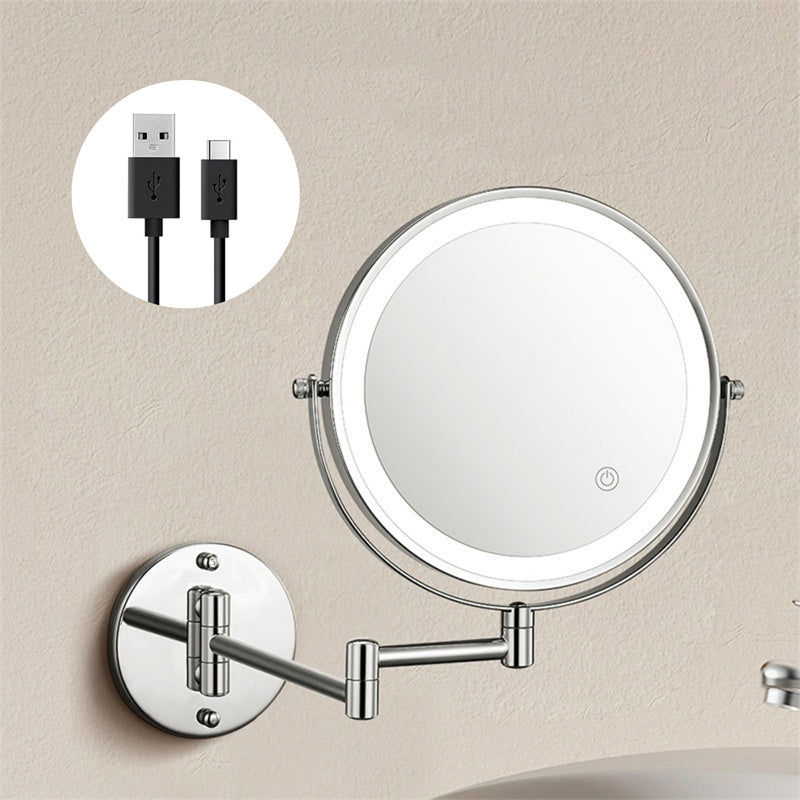 Rechargeable Wall Mounted Shaving Mirror | 360° Rotation. 1X/10X Magnification &amp; Adjustable LED Lighting for Bathroom Use