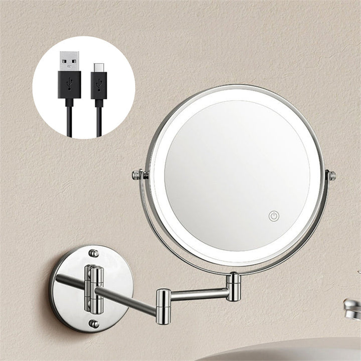 Rechargeable wall-mounted shaving mirror | 360° rotation. 1X/10X magnification and adjustable LED lighting for use in the bathroom