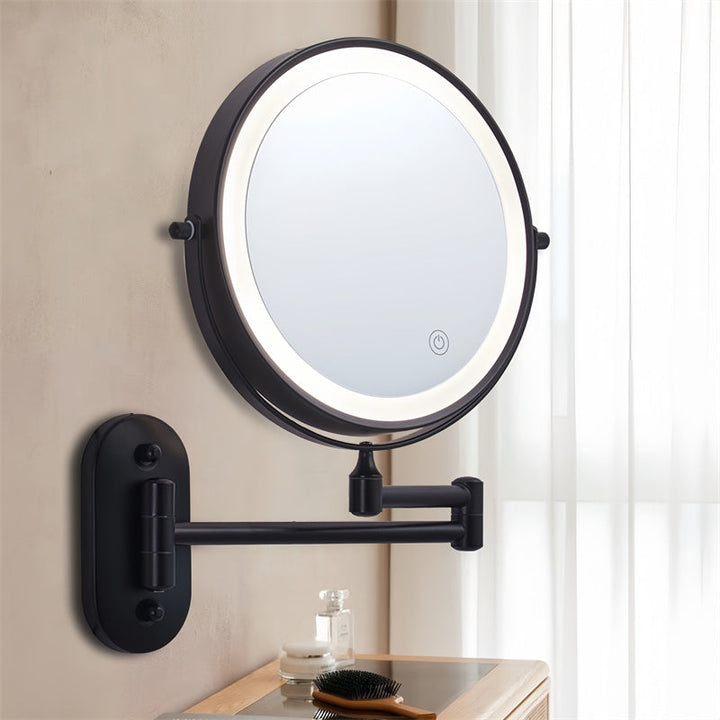 Rechargeable Wall Mounted Shaving Mirror | 360° Rotation. 1X/10X Magnification &amp; Adjustable LED Lighting for Bathroom Use