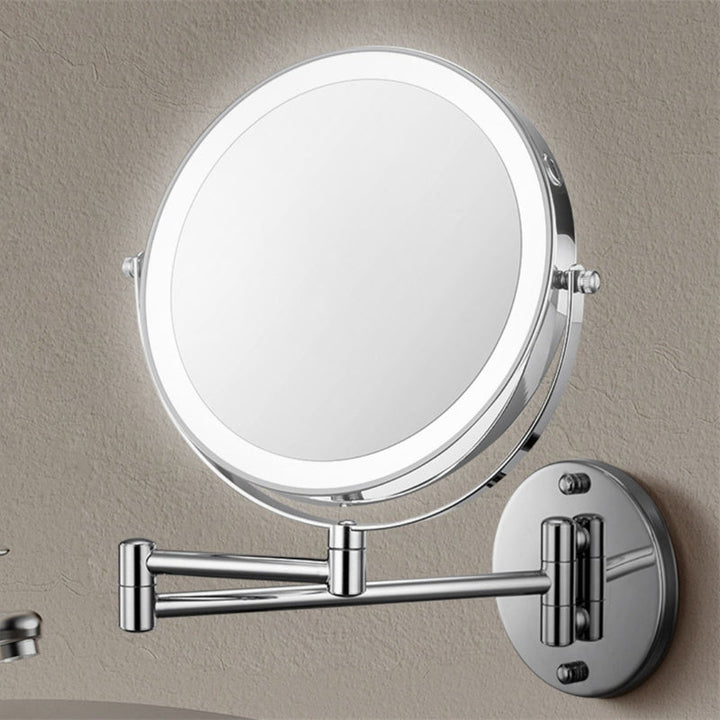 Rechargeable Wall Mounted Shaving Mirror | 360° Rotation. 1X/10X Magnification &amp; Adjustable LED Lighting for Bathroom Use
