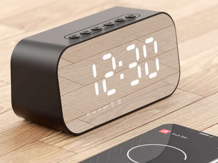 3-in-1 Wireless Bluetooth Speaker with Subwoofer, Alarm, Mirror Clock &amp; Thermometer, for Home &amp; Office