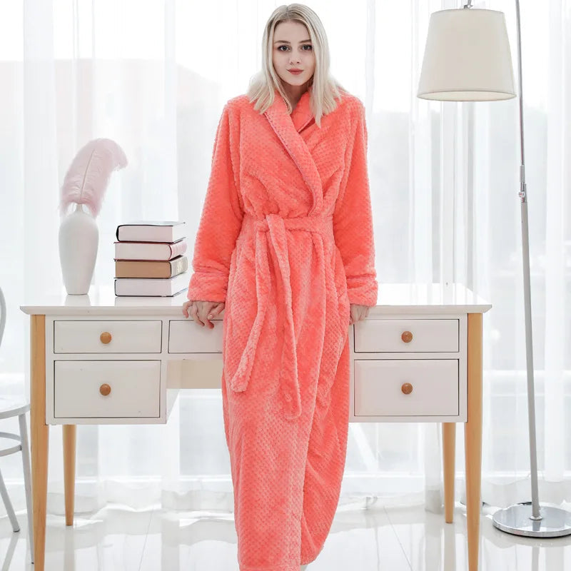 Bathrobe Long | Fluffy &amp; Warm | With Shawl Collar &amp; Tie Belt