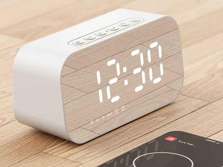 3-in-1 Wireless Bluetooth Speaker with Subwoofer, Alarm, Mirror Clock &amp; Thermometer, for Home &amp; Office