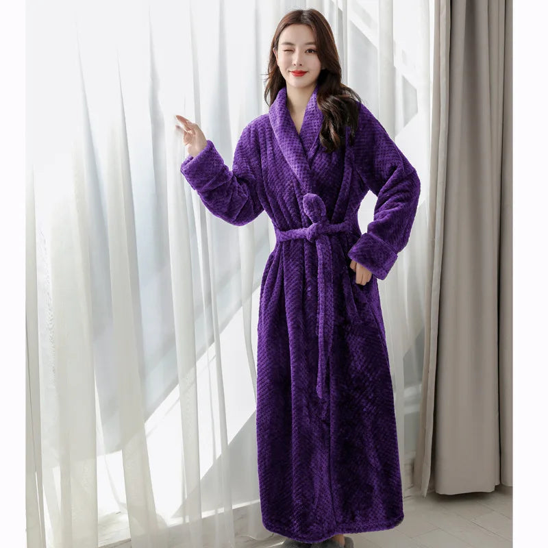 Bathrobe Long | Fluffy &amp; Warm | With Shawl Collar &amp; Tie Belt