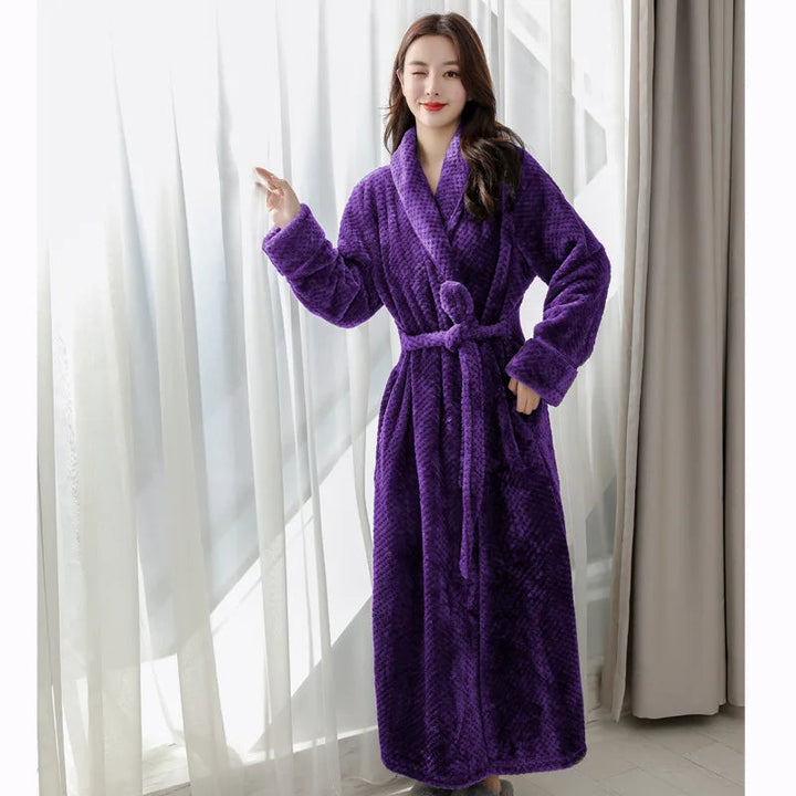 Bathrobe Long | Fluffy &amp; Warm | With Shawl Collar &amp; Tie Belt
