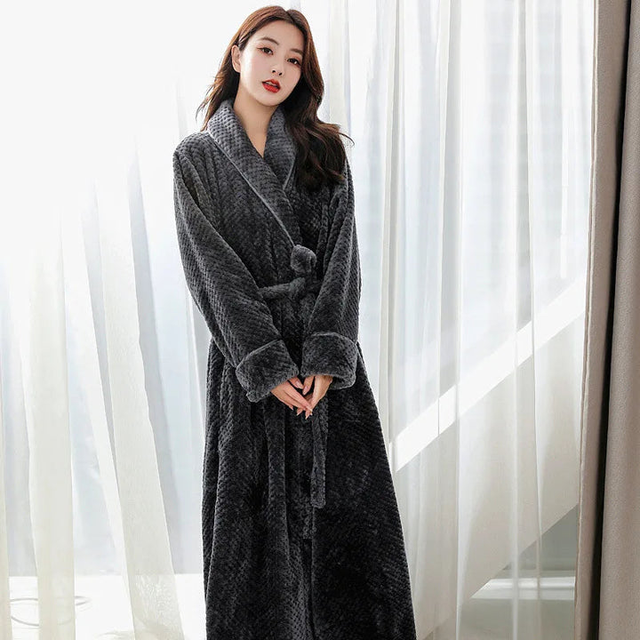 Bathrobe Long | Fluffy &amp; Warm | With Shawl Collar &amp; Tie Belt