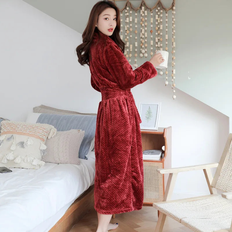 Bathrobe Long | Fluffy &amp; Warm | With Shawl Collar &amp; Tie Belt