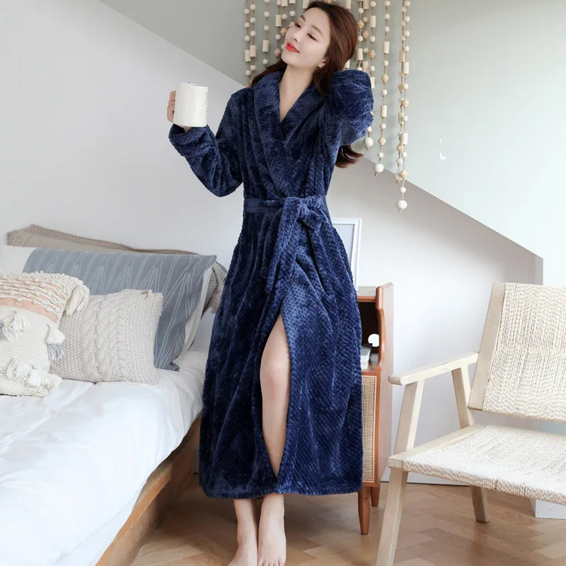 Bathrobe Long | Fluffy &amp; Warm | With Shawl Collar &amp; Tie Belt