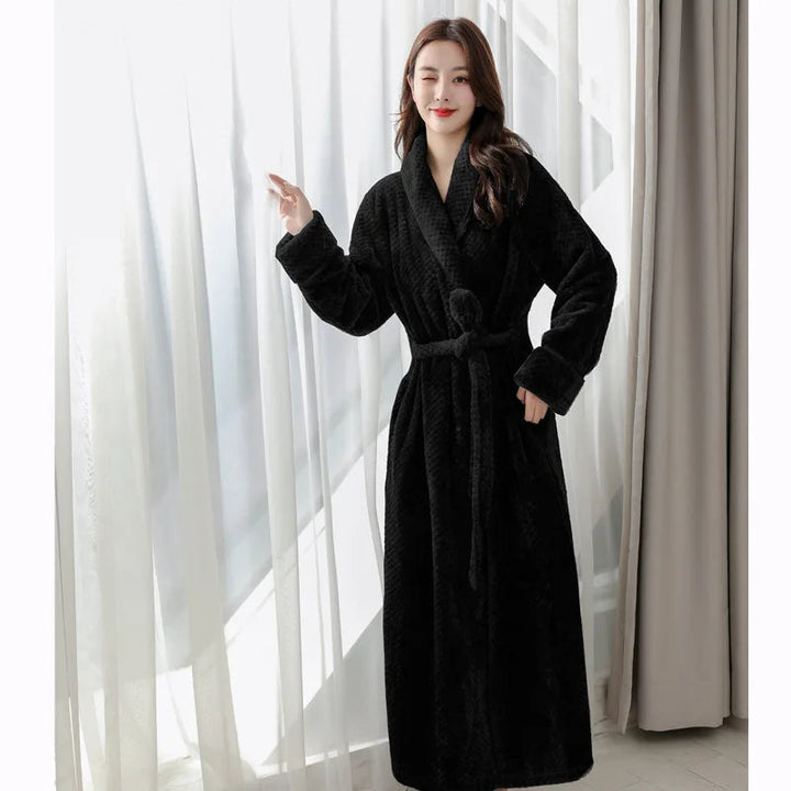 Bathrobe Long | Fluffy &amp; Warm | With Shawl Collar &amp; Tie Belt