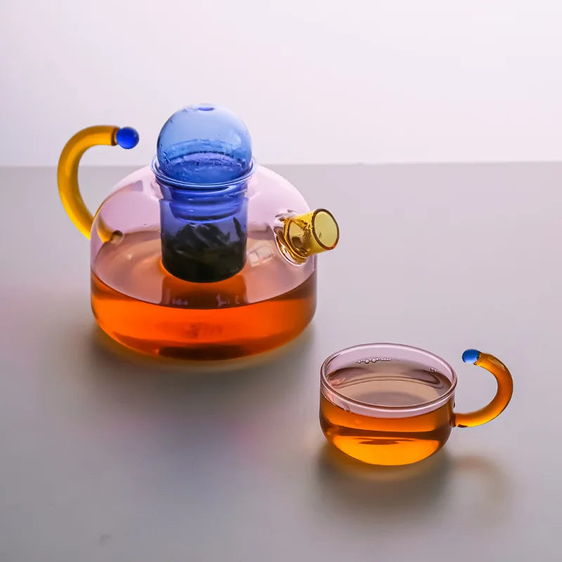 colour Bloom Glass Teapot &amp; Cup Set