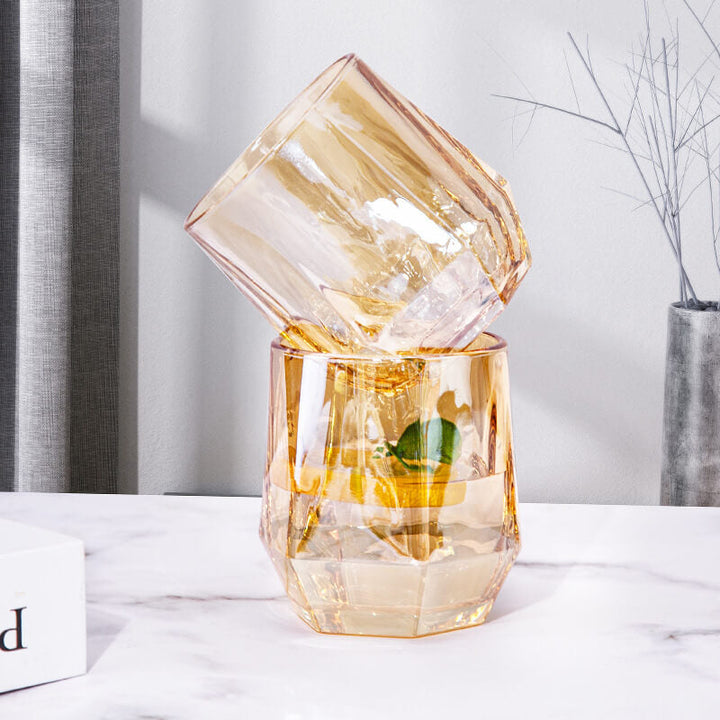 Amber hexagonal Glass Cups