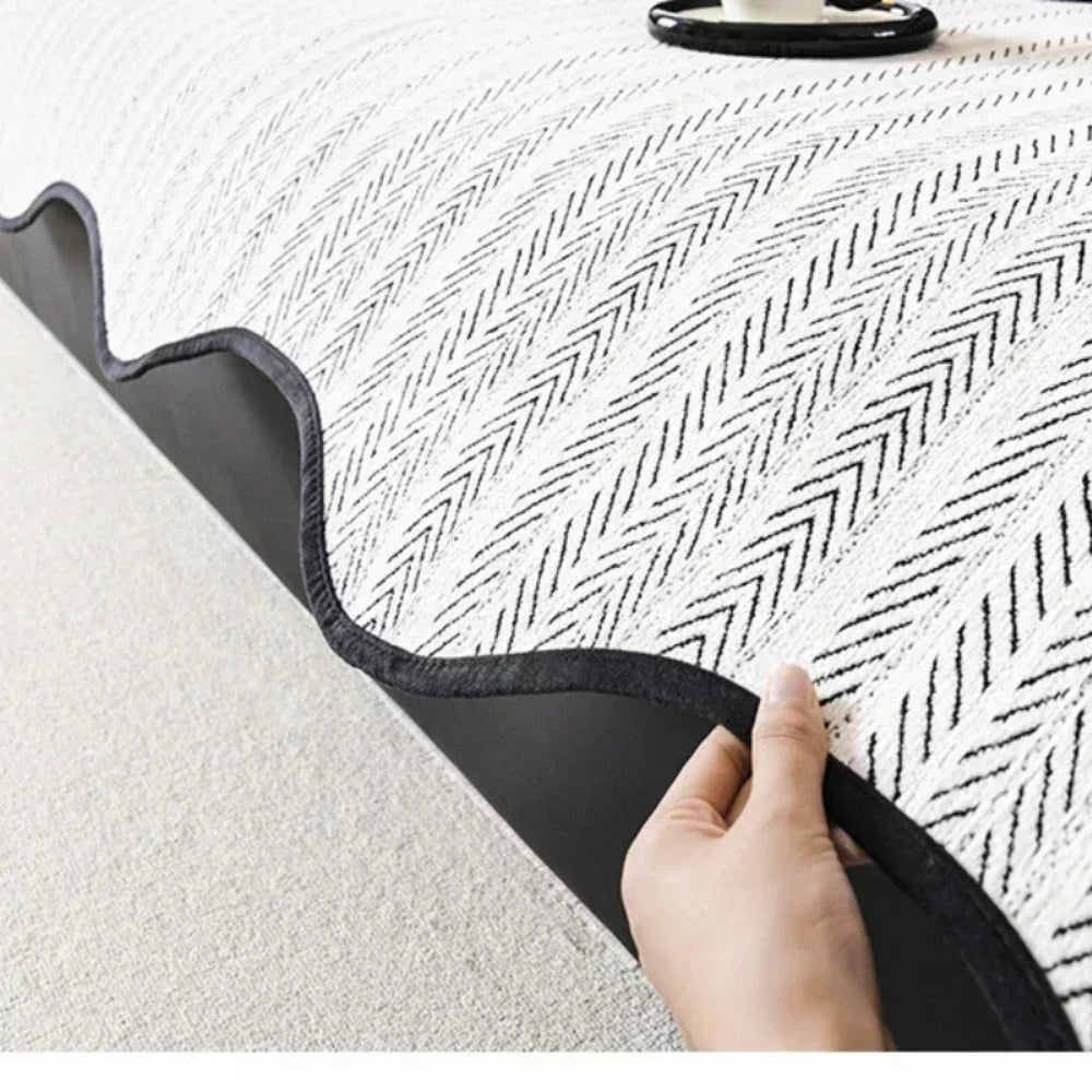 Aurivelle Herringbone Sofa Cover with Scalloped Edge Trim