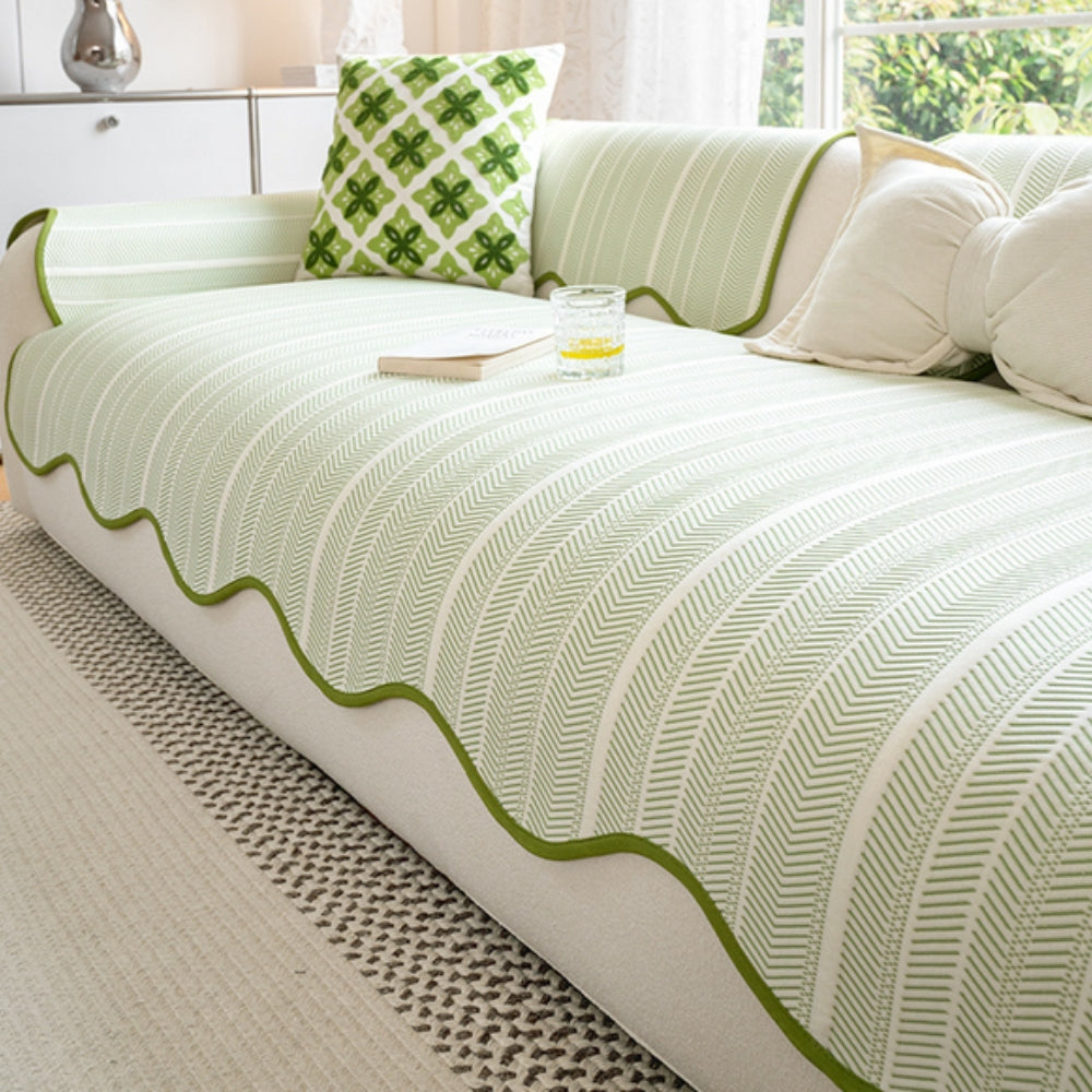 Aurivelle Herringbone Sofa Cover with Scalloped Edge Trim