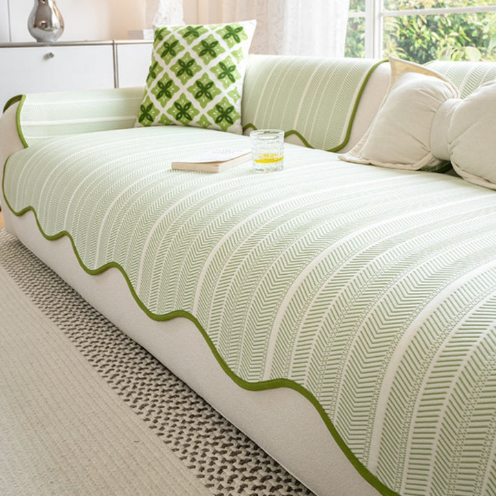 Aurivelle Herringbone Sofa Cover with Scalloped Edge Trim