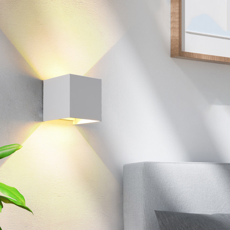 Modern Minimalist Waterproof Cube Up Down Aluminum Glass Induction LED Wall Light Lamps For Bedroom