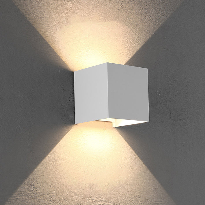 Modern Minimalist Waterproof Cube Up Down Aluminum Glass Induction LED Wall Light Lamps For Bedroom