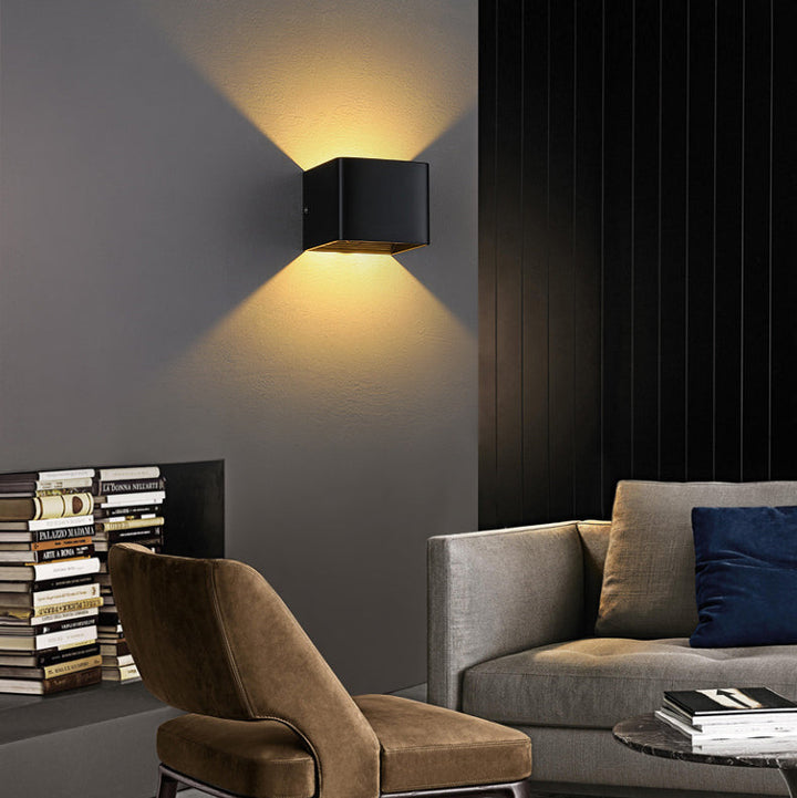 Modern Minimalist Waterproof Cube Up Down Aluminum Glass Induction LED Wall Light Lamps For Bedroom