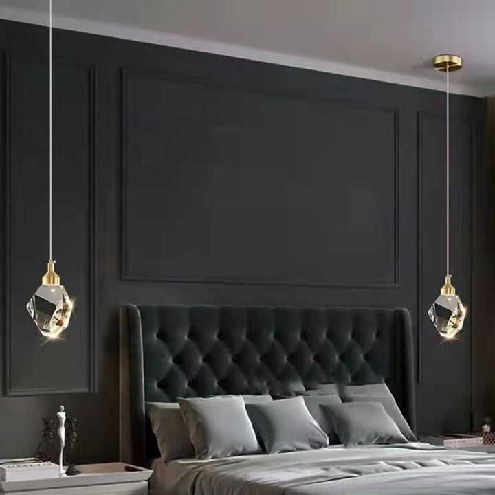 Luxury Diamond Cube Crystal Iron LED Pendant Light For Bedroom
