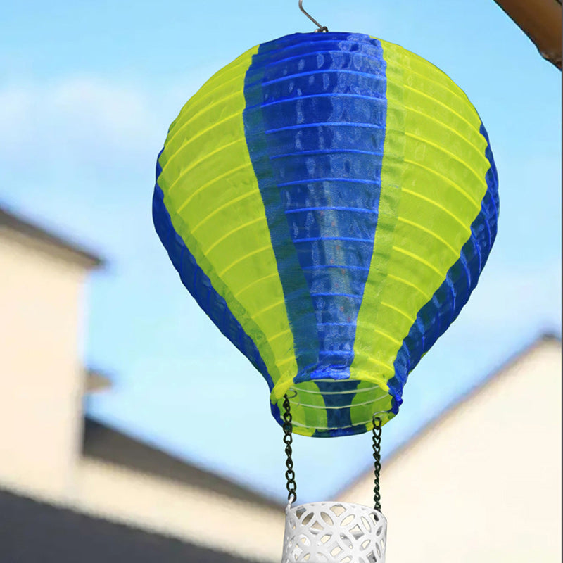 Contemporary Creative Solar Hot Air Balloon Fabric Shade LED Outdoor Pendant Light for Terrace Outside
