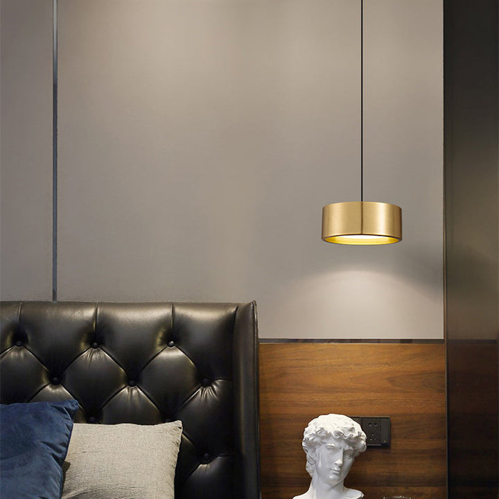 Minimalistic Round Cylinder Iron LED Pendant Light for Bedroom