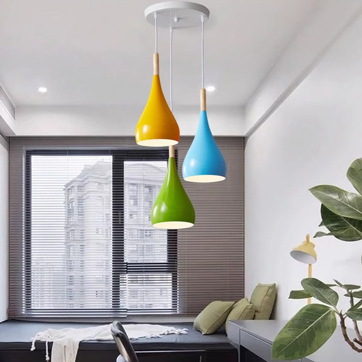 Nordic Iron Wood Aluminum Pumpkin Water Drop 1-Light Pendant Light for Dining Room