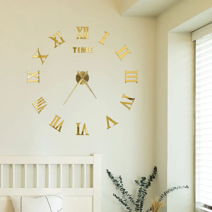 Big Wall Clock DIY 3D Self Adhesive Mirrored Acrylic Wall Clock For Kitchen Dining Room Living Room Creative Home Decor |