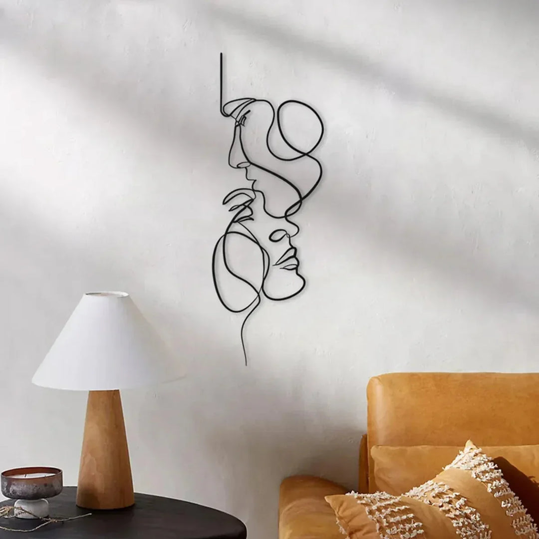 Black Metal Wall Art Wall Decoration Abstract Iron Wall Sculpture Minimalist Face Line Home Decor Craftsmanship
