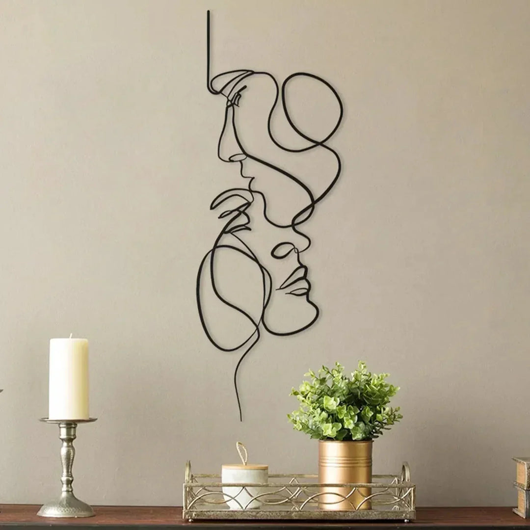 Black Metal Wall Art Wall Decoration Abstract Iron Wall Sculpture Minimalist Face Line Home Decor Craftsmanship