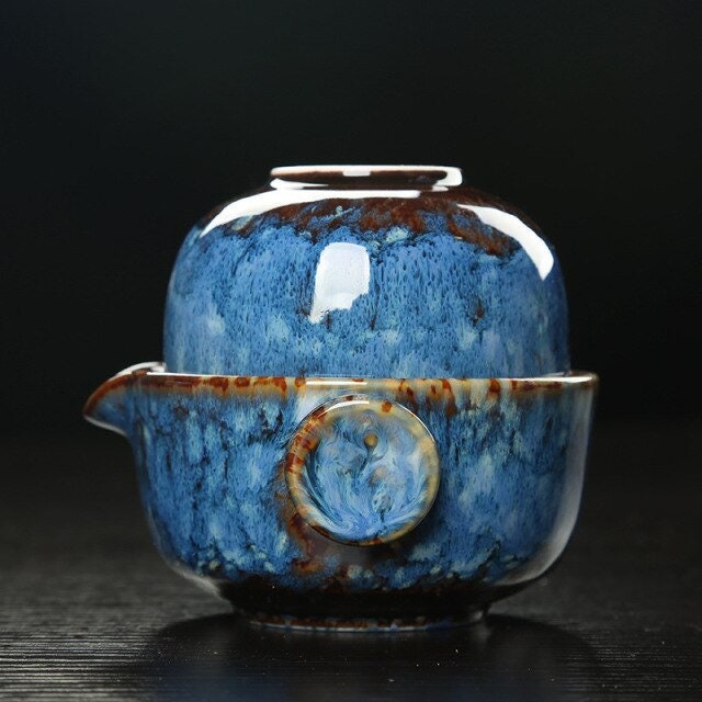 Ceramic Gaiwan Set kuai ke Tea Set Camping Kung Fu Tea Set 1 Teapot 1 Cup Travel Teapot Coffee Cup Water Mug Office Kettle Drinking Utensils